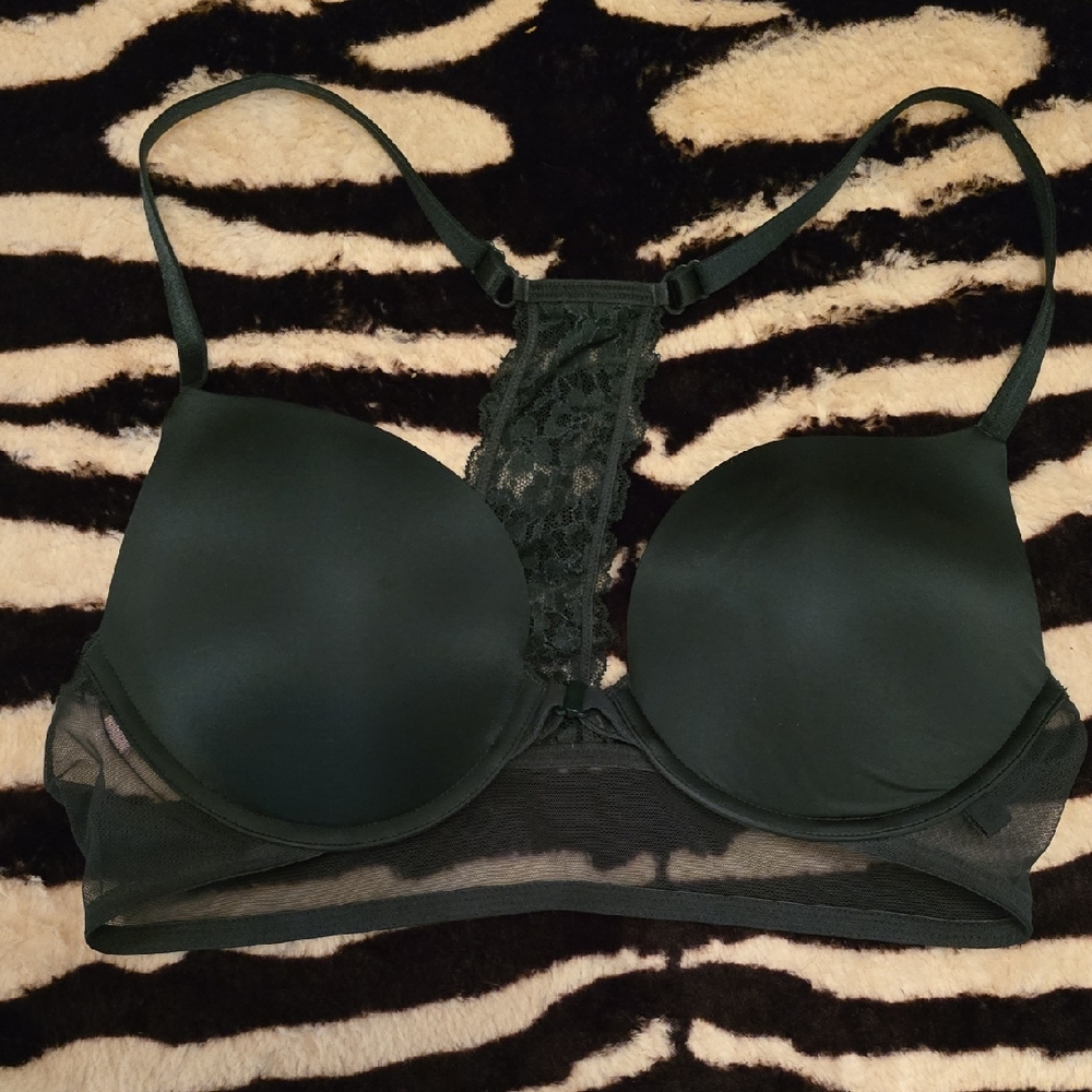 Victoria's Secret Sexy Tee Smooth Front Close Push Up Bra Green Lace  38B